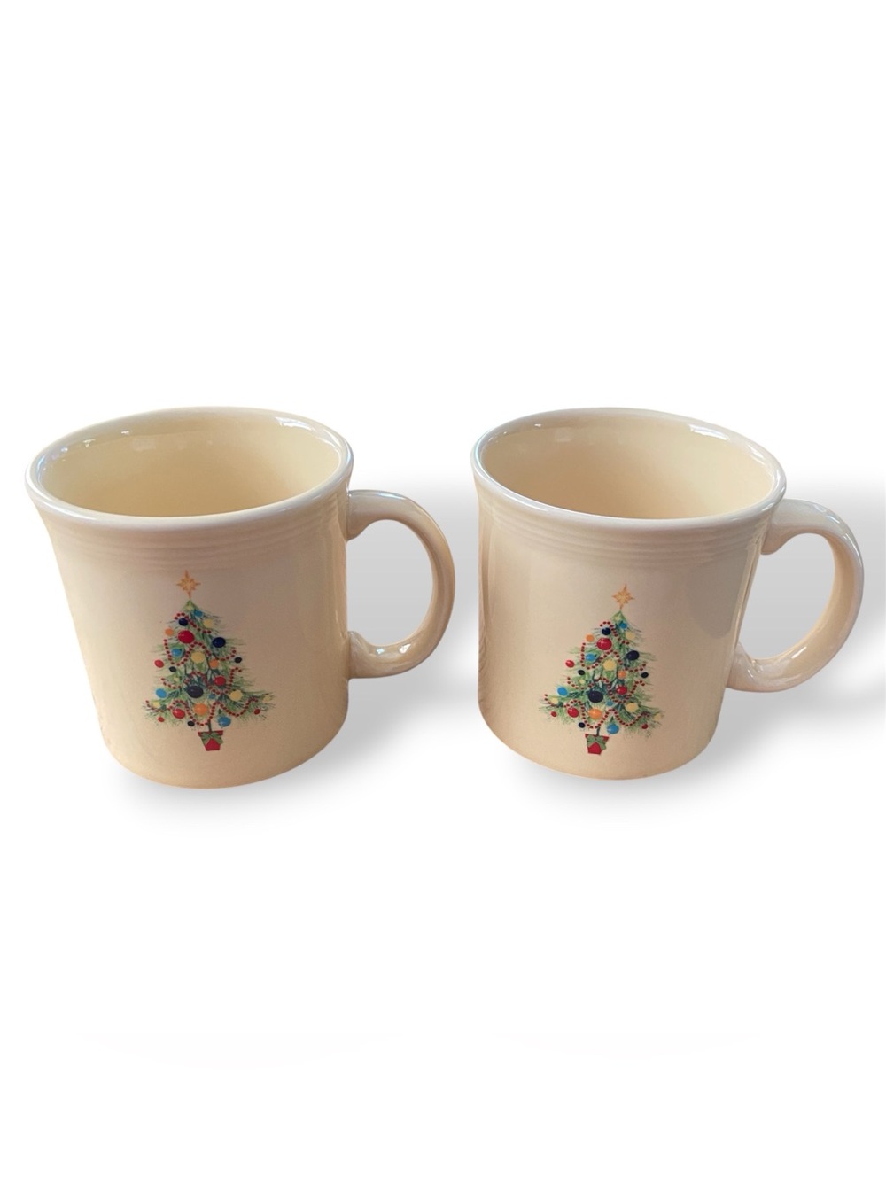Set of 2 Fiesta Christmas Tree 12 oz. Java Mugs Ivory Retired Holiday USA